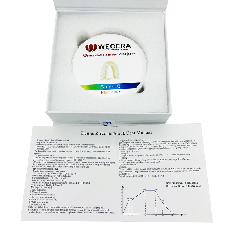1500 Degree Dental Zirconia Disc Ceramic Blocks 1200Mpa B1 D98*20mm
